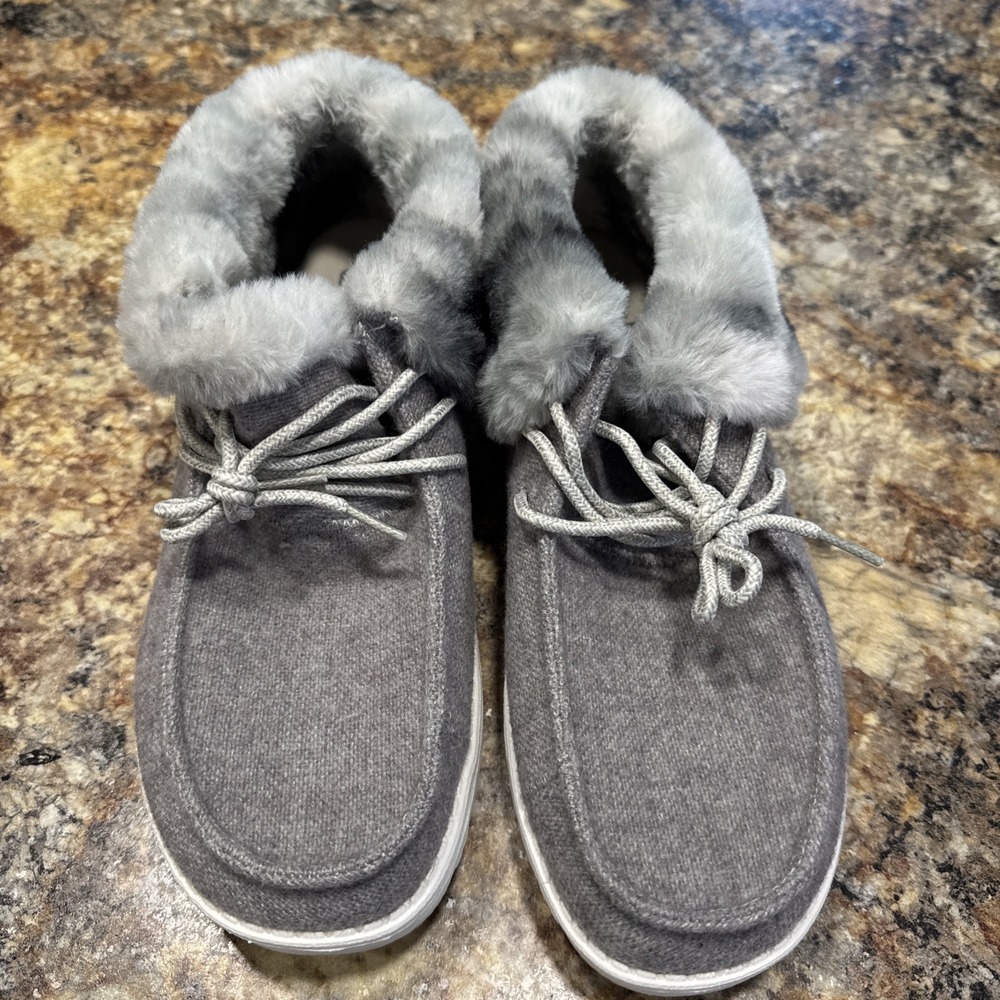 Hey Dude Women's Britt Sunset Smoke Grey Sherpa Lined Shoe Slip On Grey 10